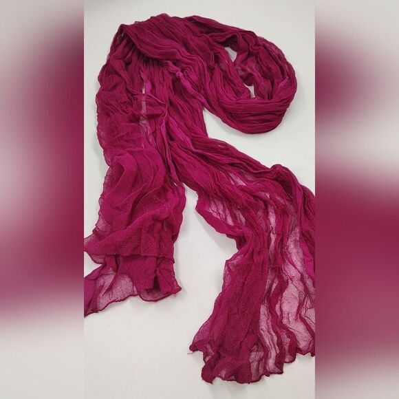 Unkown Accessories - Vintage Chiffon Magenta  Pink Long Scarf